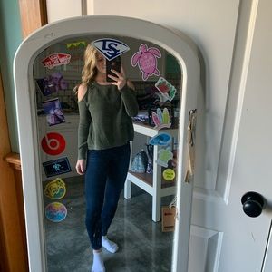 Green cold shoulder sweater